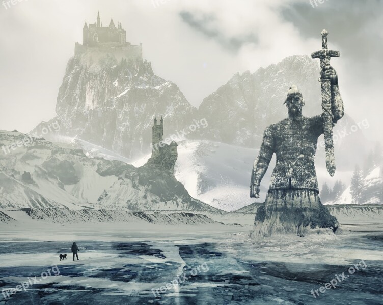 Fiction Ice Mountains Fantasy Statue