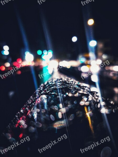 Rain Pune City Night Headlights City