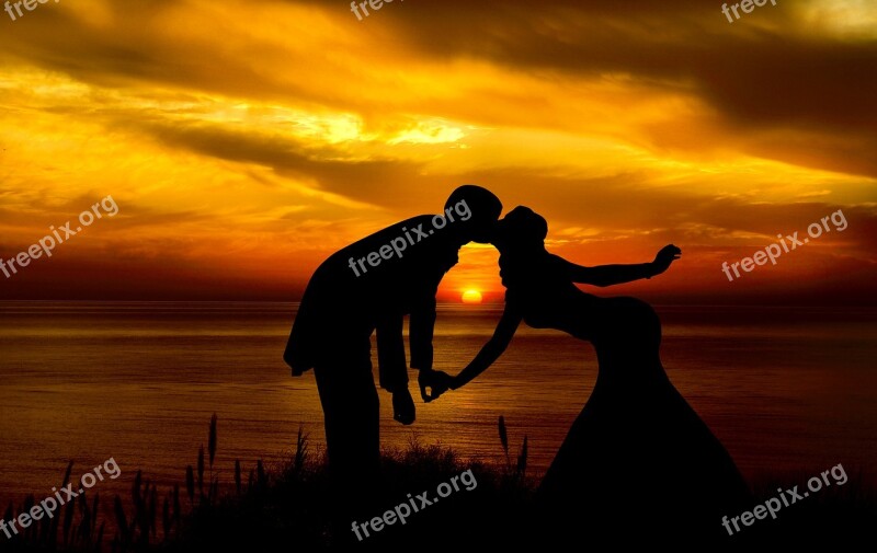 Couple Silhouette Sunset Sunrise Landscape