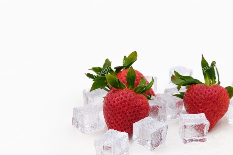 Strawberries Ice Ice Cubes Cool Fresh