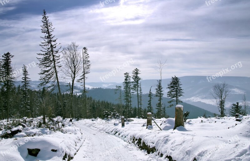 Winter Mountains Snow Way The Path