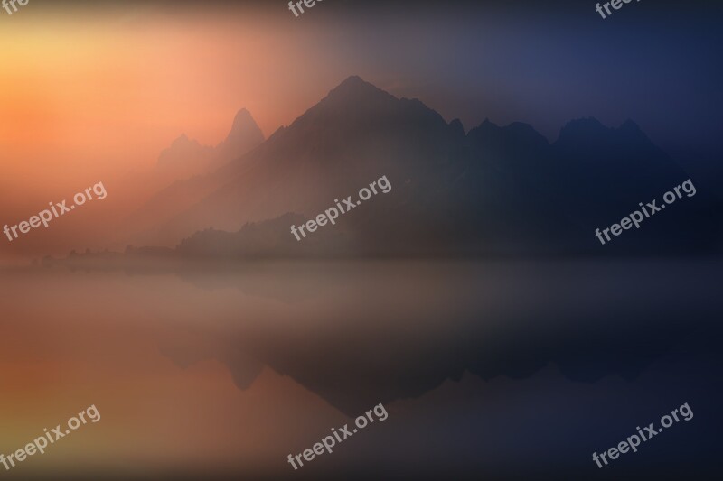 Mountain Lake Mist Sunrise Foggy