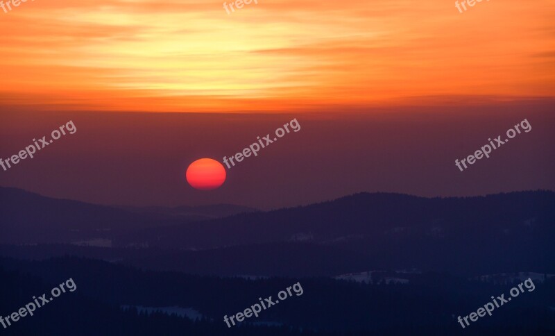 Sunset Landscape Twilight Winter Forest