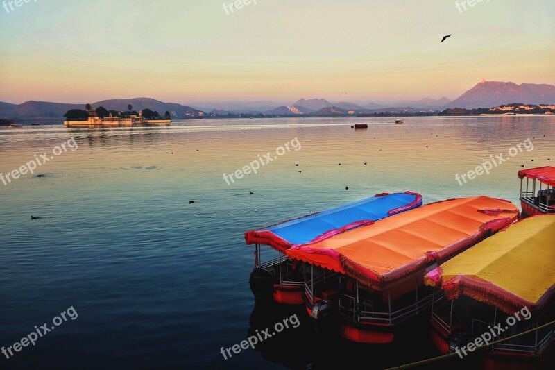 Lake Boats Morning Sunrise Sun