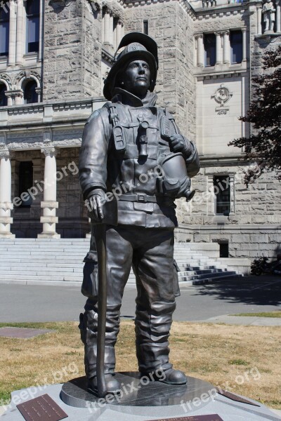 Statue Bronze Fireman British Columbia Canada