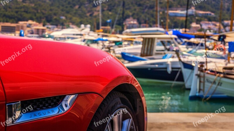 Jaguar Automotive Sports Car Chrome Red