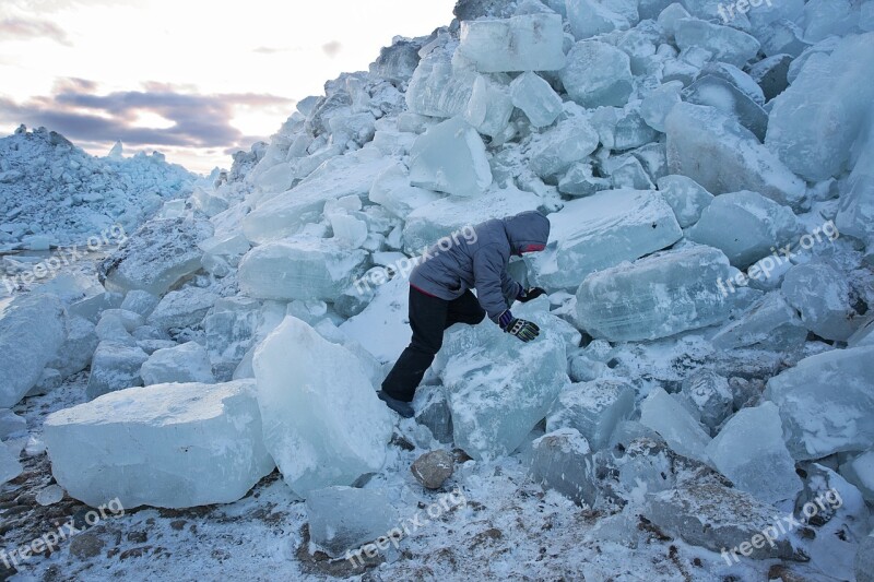 Blue Ice Ice Boulders Winter Cold