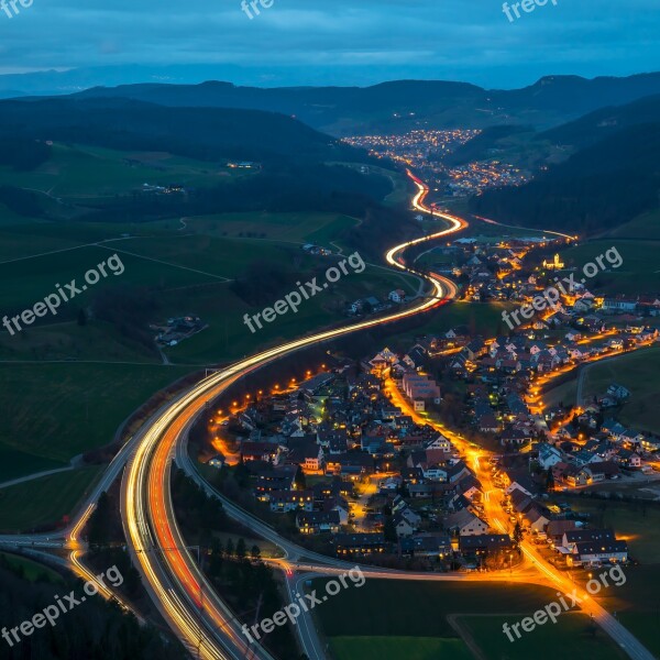 Light Traces Traffic Highway A2 Motorway Long Exposure