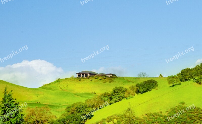 Spring The Outskirts Hillside Blue Sky White Cloud