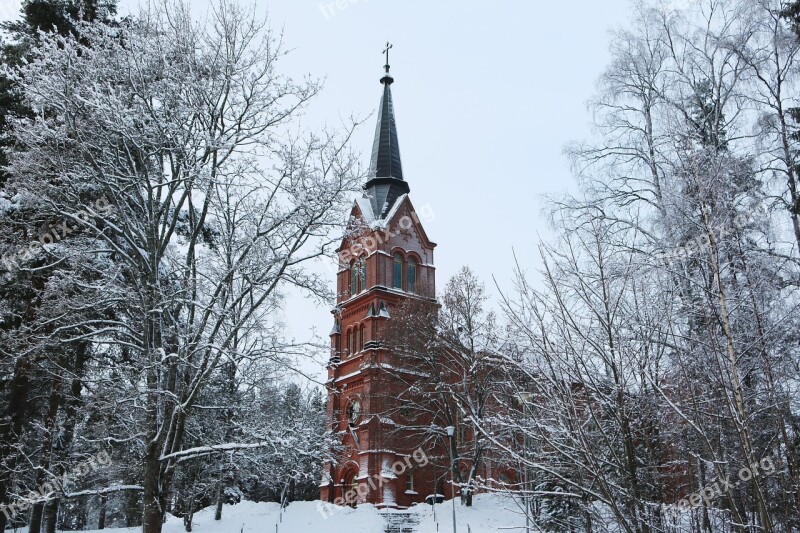 Winter Church Landscape In The Forest Building