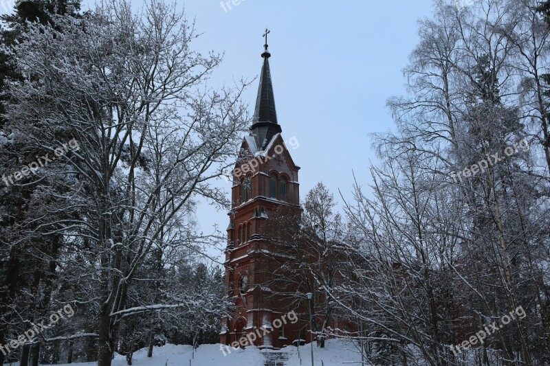 Winter Church Landscape In The Forest Building