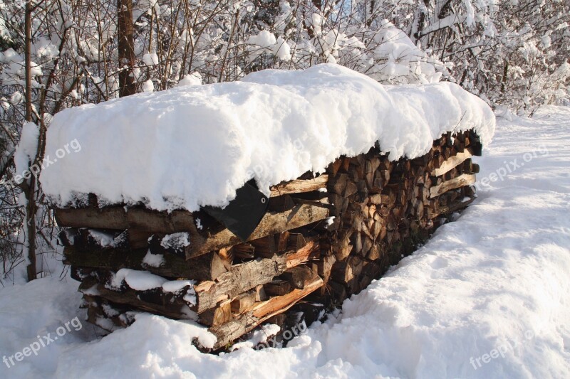 Winter Snow Firewood Forest Trees