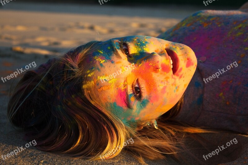 Body Painting Sunset Beach Girl Colors