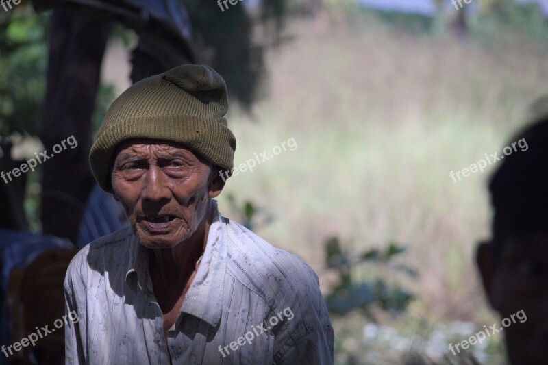 Portrait Old Man Face Marked Burma Burmese