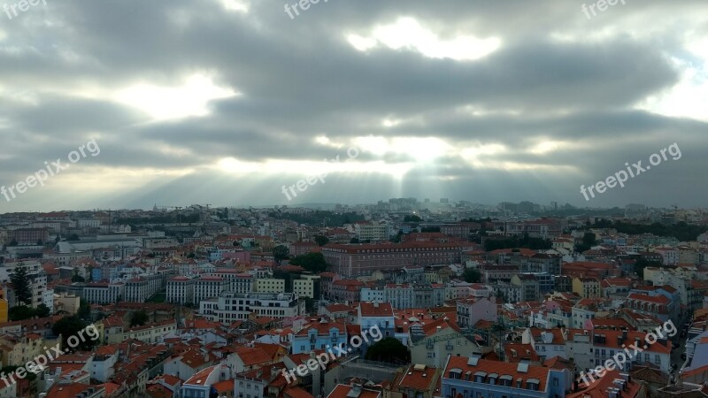 Lisboa Cloudy City Sky Downtown