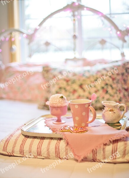 Tea Bed Breakfast Valentine's Day Pink