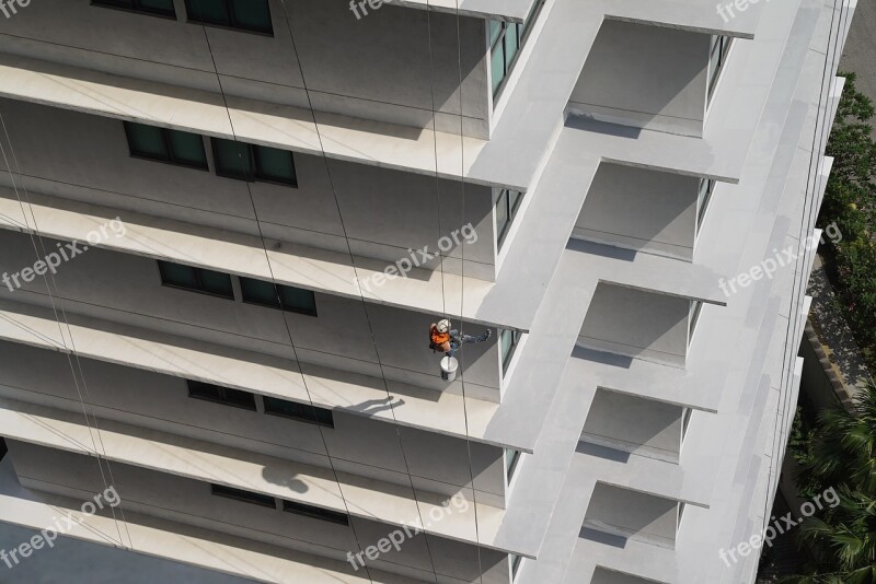 Building Maintenance Job In The Air Safety First Painting Facade Brave Workers