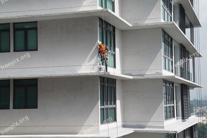 Building Maintenance Job In The Air Safety First Painting Facade Brave Workers