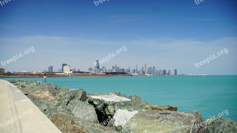 Chicago Skyline Architecture Michigan Lake Rock