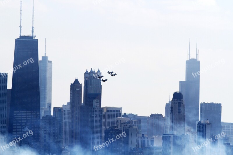 Air Force Thunderbirds Air Show Fighter Jets Jets Over Chicago Skyscrapers Chicago Hancock Building