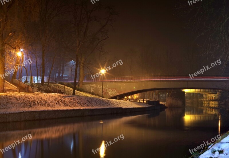 Bridge Channel Winter Night Leat