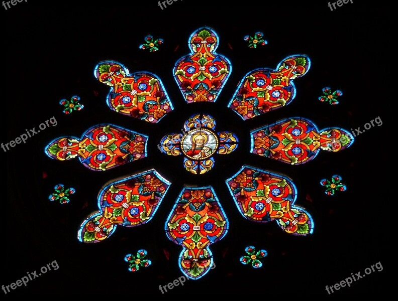 Stained Glass Rosette Church Colorful Religion