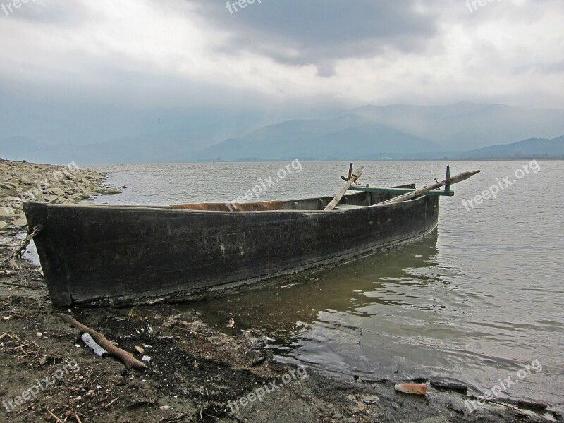 Fishing Boat Lake Greece Cloudy Stormy