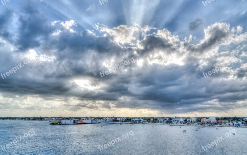 Clouds Sun Rays Water Panoramic Sky