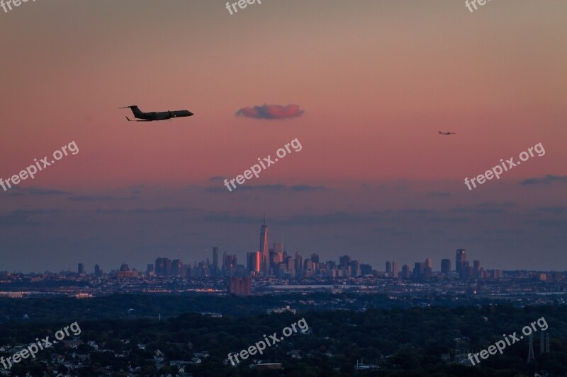 Sky Sunset Airplane Dawn Panoramic