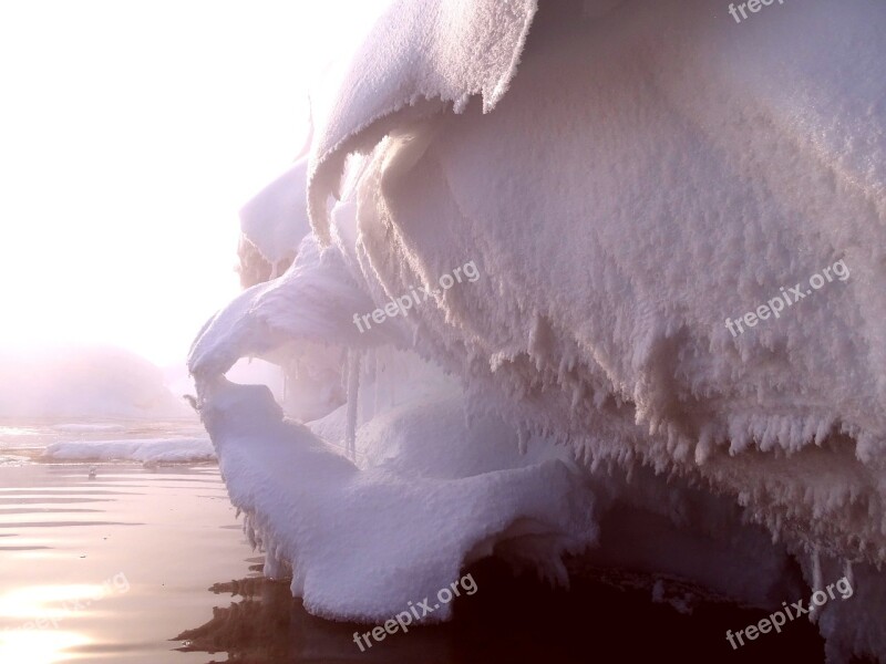 River Beach Winter Snow Snowdrift