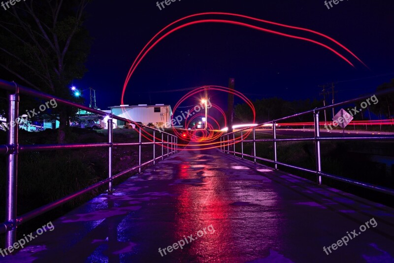 Bridge Light Night Light Trails Railing