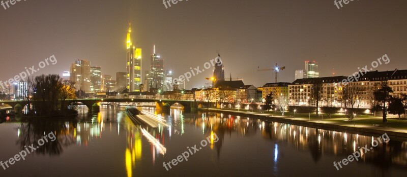 Panorama Night Photograph Frankfurt Westhafen Port