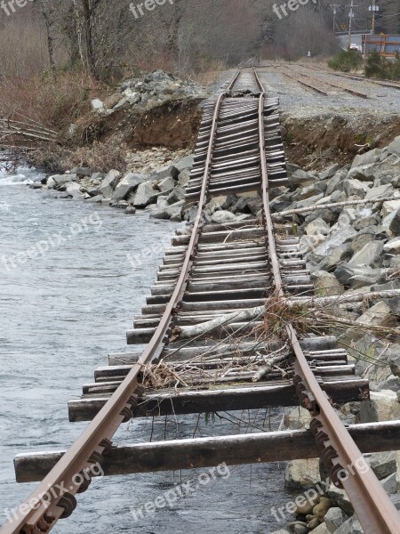 Railroad Track Railway Track River Washed Out