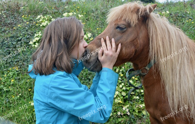 Girl Shetland Pony Kisses Pony Girl Complicities Girl Pony Friendships Affection