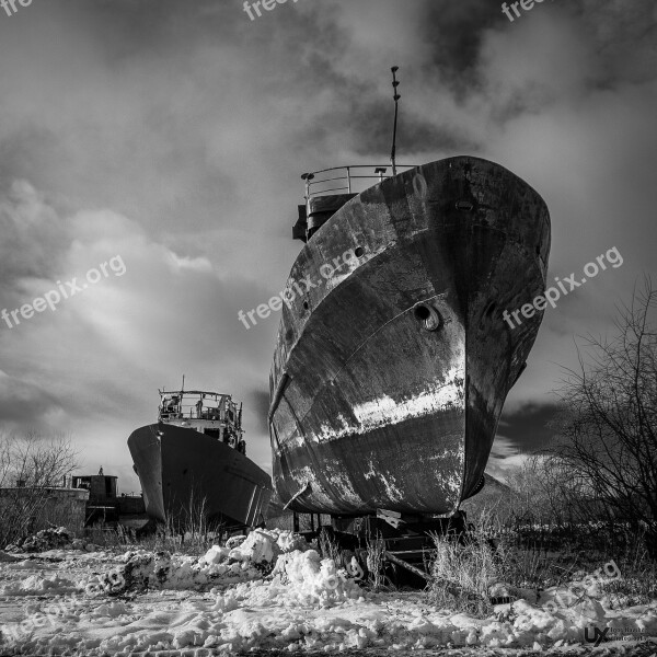 Ship Outdoors Devastation Industrial No One