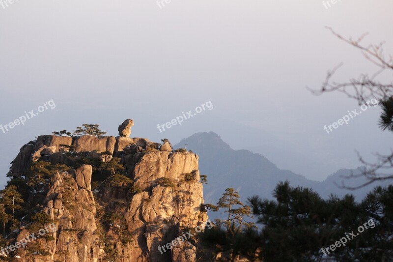 Huangshan Monkey View Of The Sea Nature Sky Rock