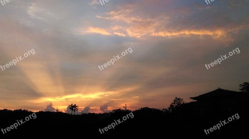 Sunset Nature A Bird's Eye View Radiation Orange