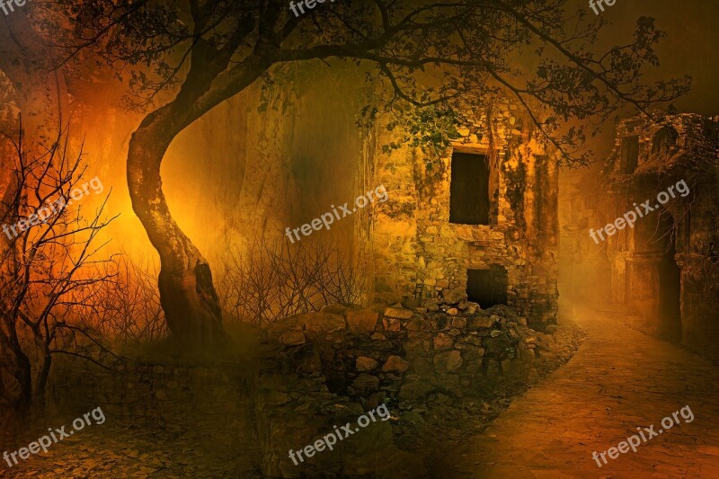 Outdoors Light Ruins Haunted Night