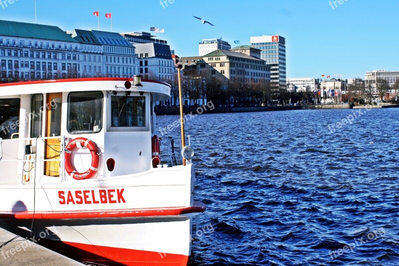 Alster Jungfernstieg Hamburgensien Barges Port Motifs