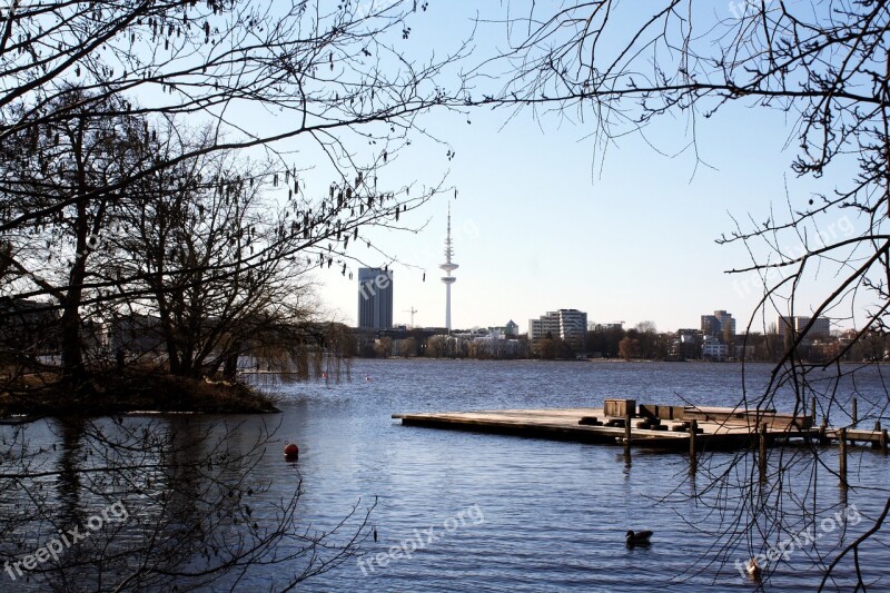 Alster Lake Shore Tv Tower Hamburgensien Alster Hamburg