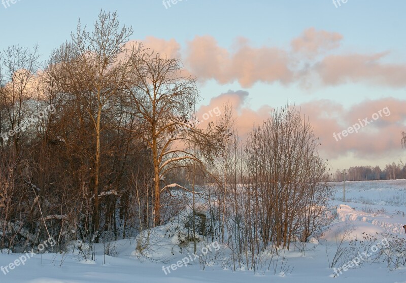 Winter Snow Sky Clouds Blue