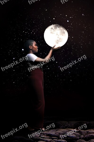 Moon Cosmos African Woman Darkness Free Photos