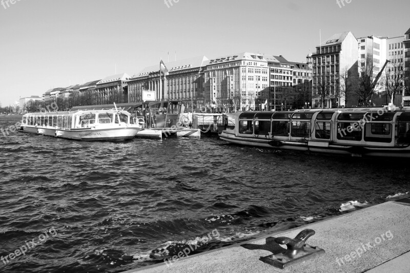 Black And White Photography Transport System Waters Alster Hamburgensien