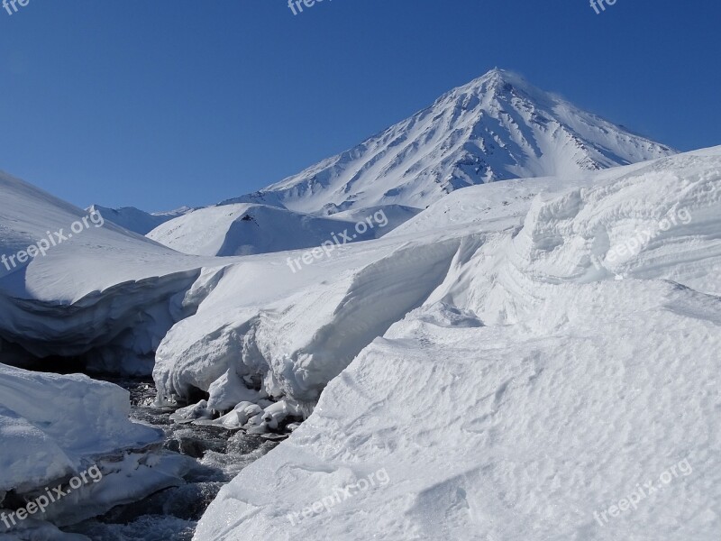 Mountains Volcano Winter Snow Snowdrifts