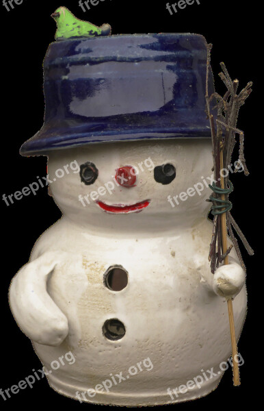 Snowman Figure Ceramic Face Sculpture