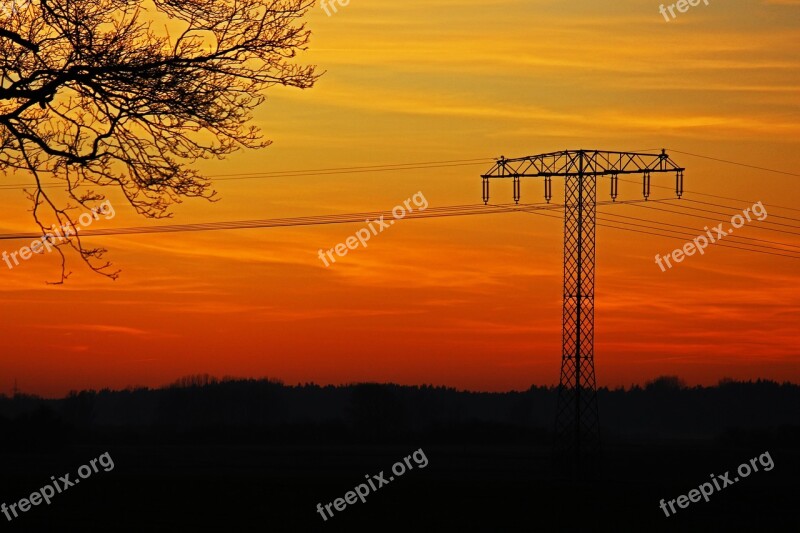 Sunset Strommast Current Energy Electricity