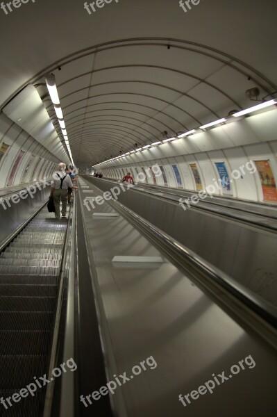 Prague Metro Escalator Urban Railway Station