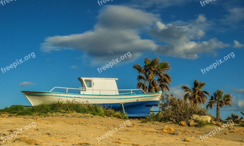 Boat Grounded Landscape Sky Clouds