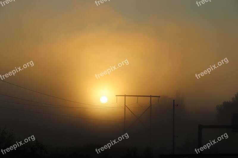 Sunrise Sunset Sun Fog Power Line