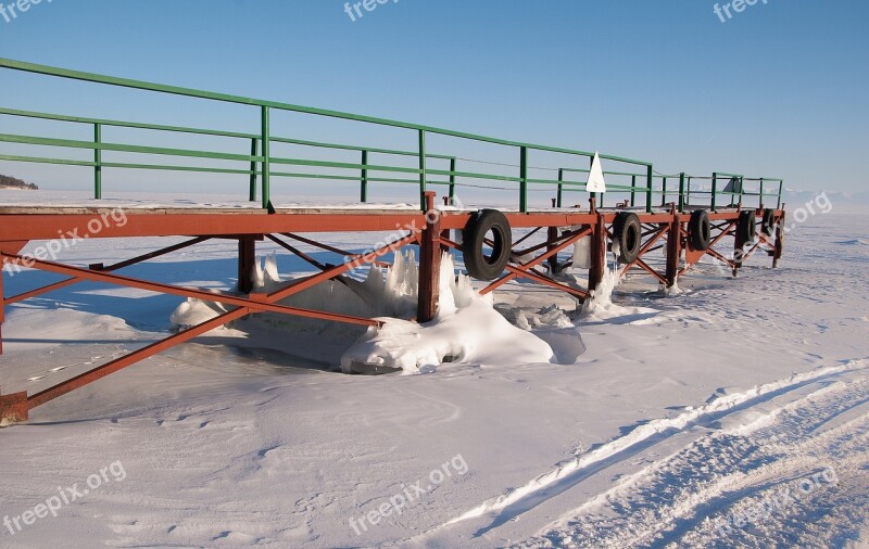 Lake Baikal Wharf Frozen Lake Port Free Photos